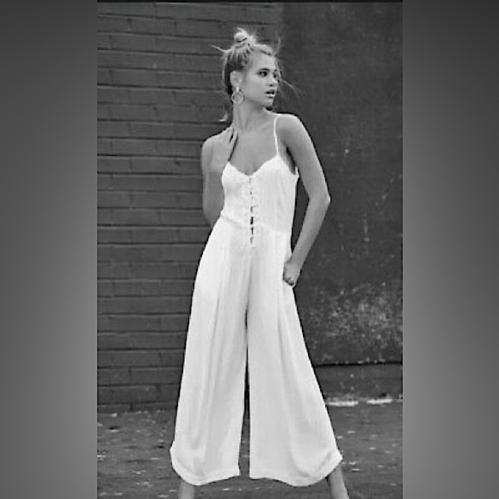 🤍NEW FREE PEOPLE EILEEN CREPE WIDE LEG LACE JUMPSUIT 8